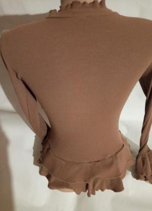 Кофта блуза лонгслів рубчик волан рюши какао2 фото