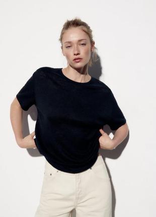 Льняная футболка свободного кроя zara в размере м