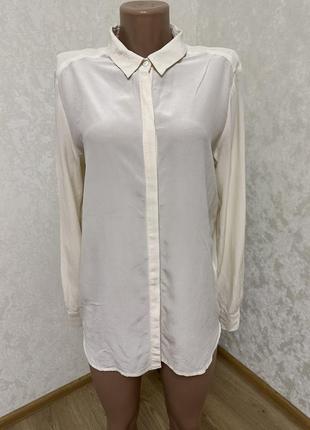 Базовая шелковая блуза рубашка прямая цвет айвори1 фото