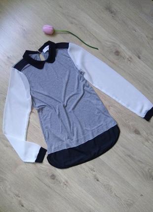 Стильная комбинированная вискозная трикотажная блуза next с прозрачными рукавами и вставками1 фото