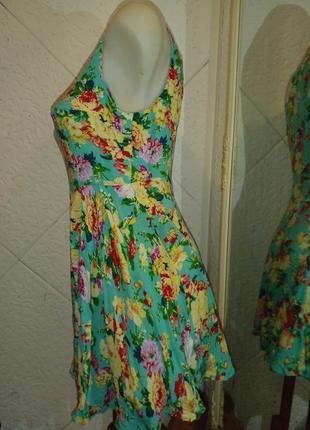 Распродажа 2+1 короткое платье бирюзовая вискоза цветы2 фото