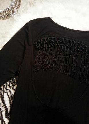 Черное мини платье стрейч натуральное с бахромой кисточками открытая спина нарядное7 фото
