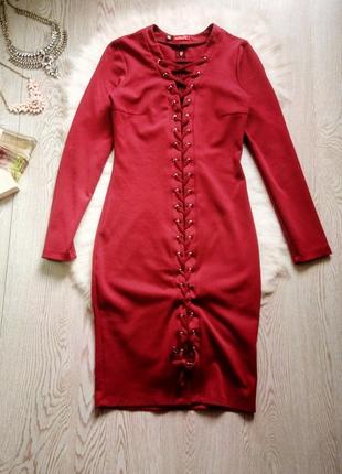 Бордовое марсала замшевое нарядное платье миди со шнуровкой по всей длине теплое люверсами2 фото