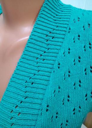 Женская летняя трикотажная зеленая накидка кардиган glamorosa/жакет однотонный вязаный летний1 фото
