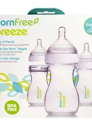 Born free breeze бутылочка для кормления 3 шт медленный поток 0м+ новый