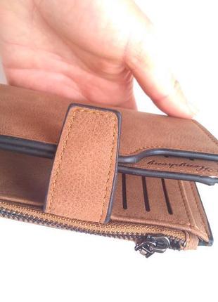 Новый классный коричневый вместительный короткий мужской кошелек бумажник3 фото