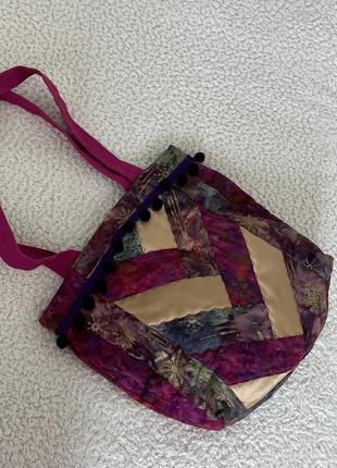 Розовая энто индийская сумочка фиолетовая с принтом4 фото
