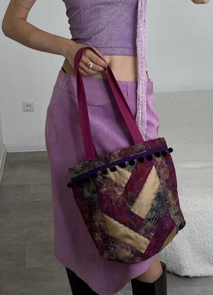 Розовая энто индийская сумочка фиолетовая с принтом6 фото