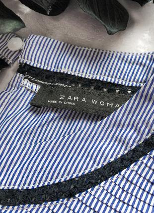 Стильное платье zara миди длины в полоску небесно-голубого цвета с вышивкой цветами и прошвой8 фото