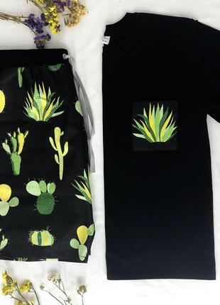Чоловіча дизайнерська піжама чорна з кактусами