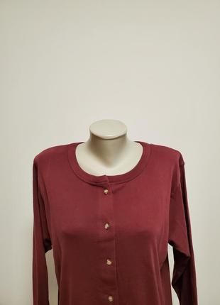 Красивая брендовая трикотажная коттоновая блузка на пуговицах цвет бургунди3 фото