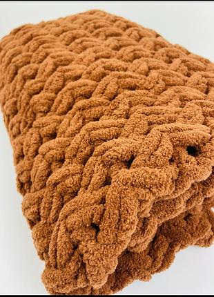 Теплый плюшевый плед для младенцев гипоаллергенная пряжа коричневый