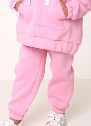 Костюм двойка детский спортивный теплый, турецкая трехнитка с начесом, худи кенгуру джоггеры, на подарок девочке, барби розовый5 фото