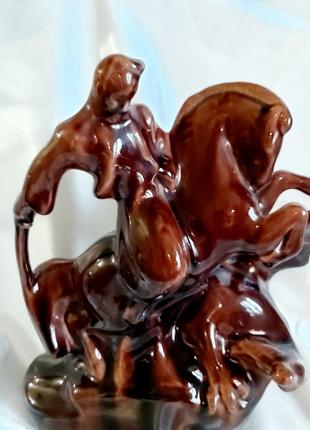 Вінтажна статуетка полив'яна майоліка козак на коні3 фото