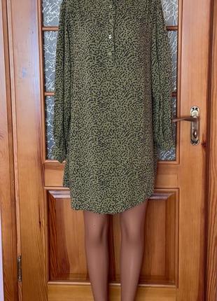 Сукна сорочка h&amp;m оливкова на долгий рукав платье рубашка в принт4 фото