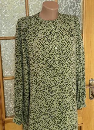 Сукна сорочка h&amp;m оливкова на долгий рукав платье рубашка в принт8 фото
