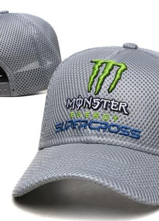 Бейсболка monster energy cross колір сірий