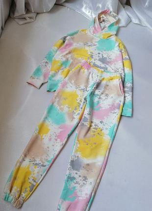 Спортивний прогулянковий костюм принт тайдай штани джоггери кофта худі оверсайз капюшон