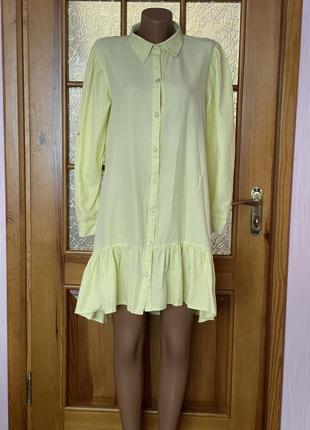 Сукня рубашка лимонного кольору плаття рубашка жіноча платье женское с воланом2 фото