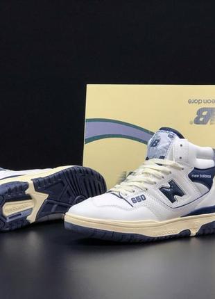 Мужские кроссовки new balance 650 кожаные белые темно-синие5 фото