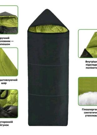Водоотталкивающий армейский спальный мешок осень (черный)3 фото
