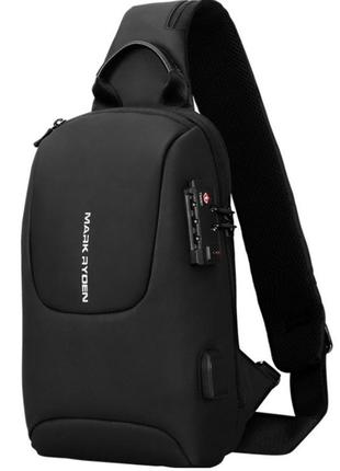 Однолямочний рюкзак mark ryden mr7039 кодовий замок 7л чорний1 фото