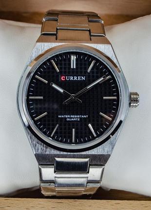 Чоловічий класичний кварцевий стрілочний наручний годинник  curren 8439 silver black. металевий браслет3 фото