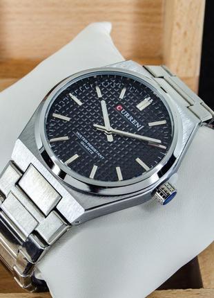 Чоловічий класичний кварцевий стрілочний наручний годинник  curren 8439 silver black. металевий браслет5 фото