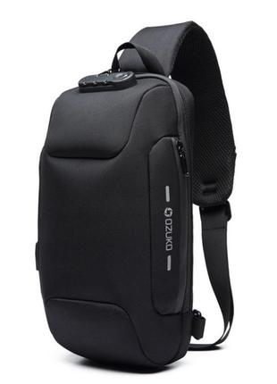 Однолямочный рюкзак ozuko 9223 кодовый замок влагостойкий мужской цвет черный