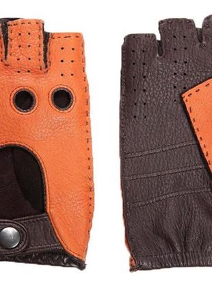 Перчатки кожаные для вождения автомобильные водительские безпалые размер xl цвет коричневый