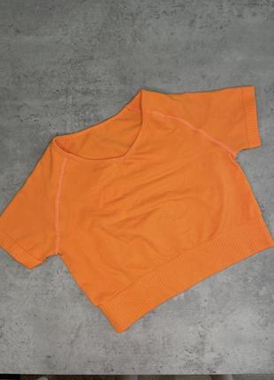 Топ безшовний спортивний футболка вкорочена помаранчева яскрава розмір l