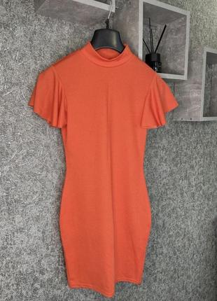 Яркое оранжевое платье - короткая1 фото