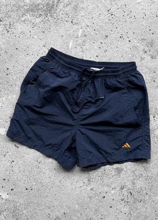 Adidas vintage dark blue small embroidered logo nylon shorts винтажные, нейлоновые шорты