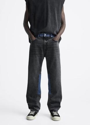 Дуже круті чоловічі джинси straight fit у стилі печворк від zara. можна на підлітка5 фото