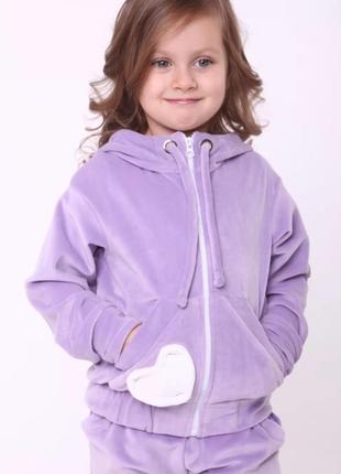 Костюм детский, спортивный велюровый натуральный, для девочки, худи на молнии, лиловый, сиреневый3 фото
