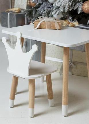 Стол прямоугольный и стульчик корона, белый, детский, дерево. (234418)1 фото