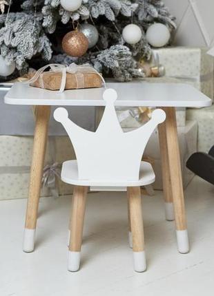 Стол прямоугольный и стульчик корона, белый, детский, дерево. (234418)3 фото
