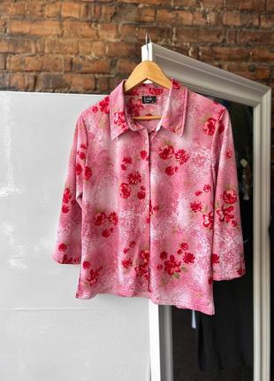 Saix vintage women's pink floral printed 49 lightweight blouse top винтажная, женская блуза, топ