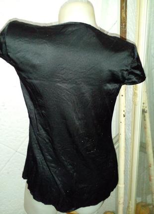 Розпродаж 2+1   елегантна шовкова блуза короткій рукав чорна атлас  hallhuber donna4 фото