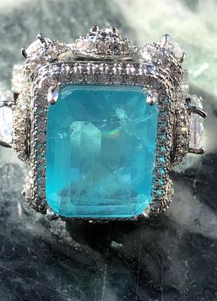 Перстень царский серебро с натуральным дуплетом цвет параиба3 фото