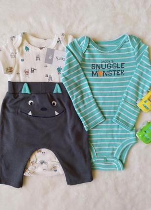 Комплект carters боди, бодик длинный рукав, короткий рукав и штаны carters 0м для новорожденных