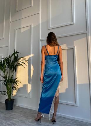 Платье атласное с бахромой из страз7 фото
