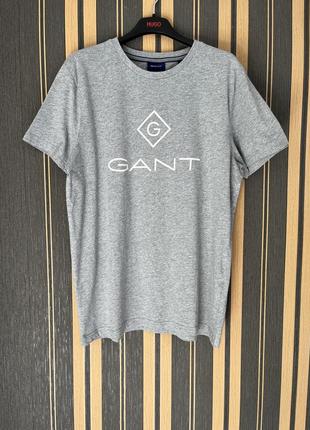 Gant м классическая базовая однотонная серая хлопковая футболка с логотипом мужская