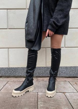 Черные евро зимние ботфорты ботиночки чулки из натуральной кожи8 фото