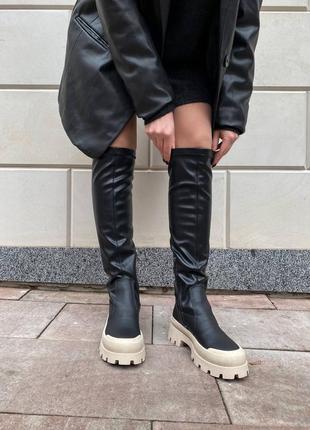 Черные евро зимние ботфорты ботиночки чулки из натуральной кожи7 фото