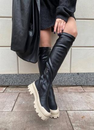 Черные евро зимние ботфорты ботиночки чулки из натуральной кожи3 фото