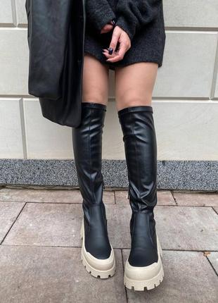 Черные евро зимние ботфорты ботиночки чулки из натуральной кожи10 фото