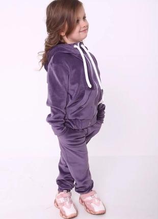Костюм детский велюровый теплый спортивный, для девочки, толстовка на молнии, штаны, фиолетовый3 фото