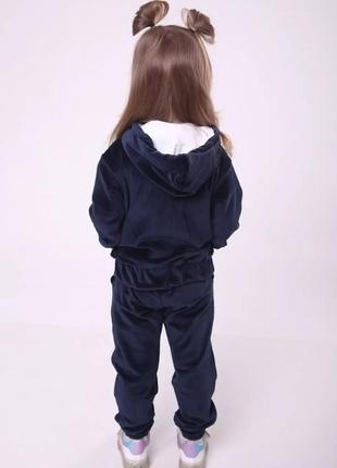 Костюм детский велюровый теплый спортивный, для девочки, толстовка на молнии, штаны, синий8 фото