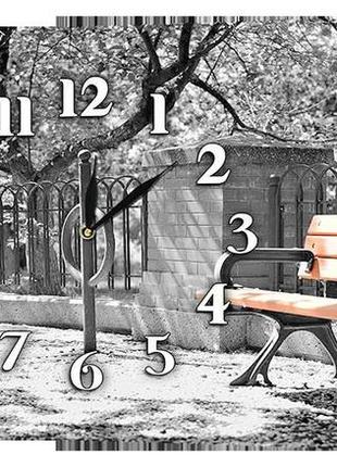 Настінний годинник на полотні декор карпати лавка ch23 сірий (abqk14743)